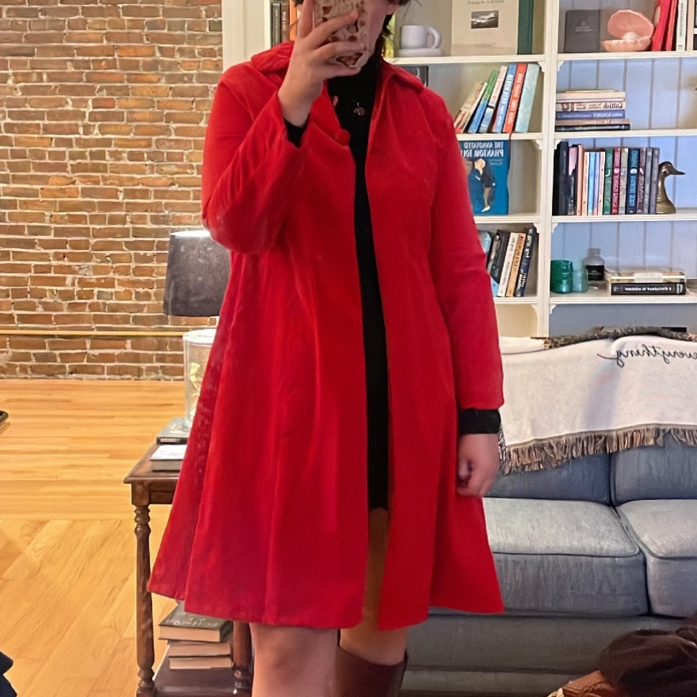 True Vintage 1950s Red Cotton Velvet Swing Coat